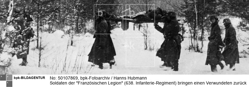 LVF: Légion des Volontaires Francais contre le Bolchévisme - Französische Freiwilligenlegion gegen den Bolschewismus<BR>Aufnahmedatum: Dezember 1941<BR>Material/Technik: Foto<BR>Aufnahmeort: 60 km vor Moskau<BR>Inventar-Nr.: Hu H108-7a<BR>