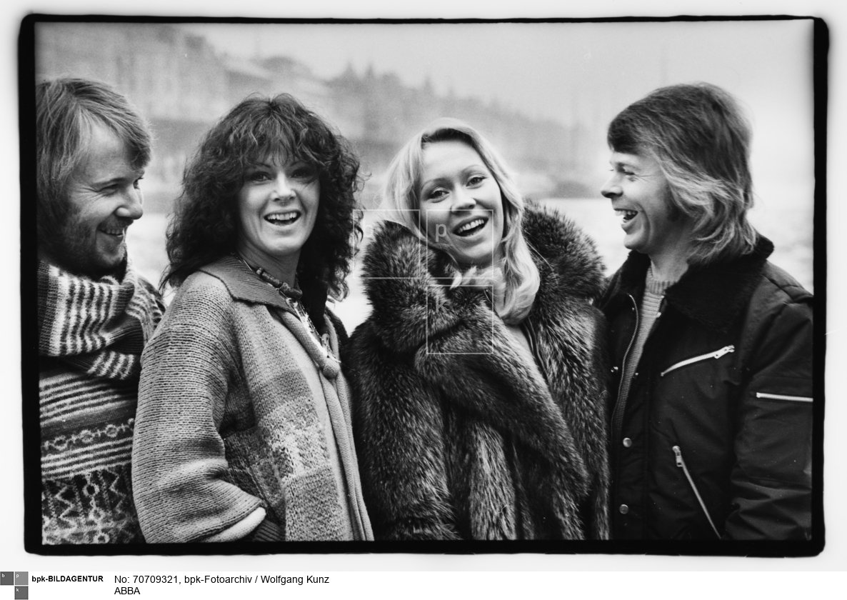 Schwedische Popgruppe. Benny Andersson, Anni-Frid Lyngstad, Agnetha Fältskog, Björn Ulvaeus (v.l.n.r.)<BR>Aufnahmedatum: Februar 1978<BR>Material/Technik: Foto / Vintageprint<BR>Aufnahmeort: Schweden, Stockholm<BR>